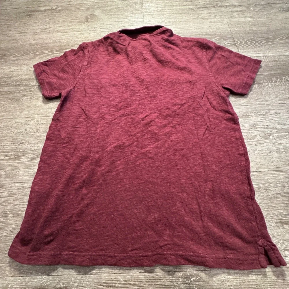 Lucky Brand Polo Shirt Mens M Burgundy Red 100% Cotton Slub Knit Outdoor Pockets